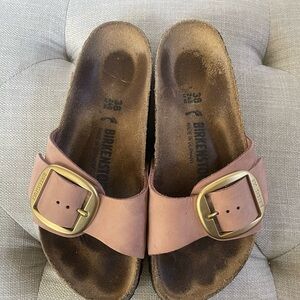 Birkenstock Pink Sandals with Gold Buckle